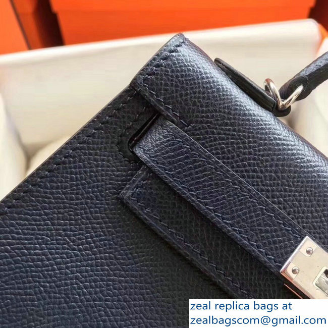 Hermes Kelly 20 Mini II Bag Original Epsom Leather Dark Blue - Click Image to Close