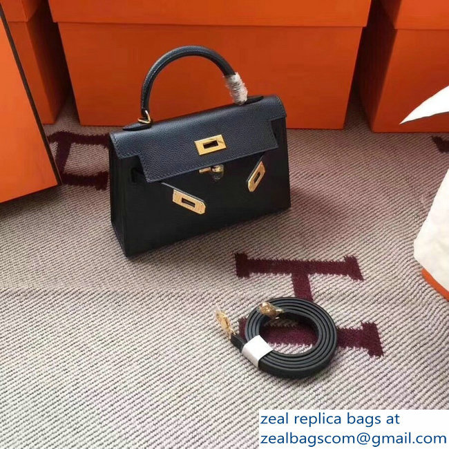 Hermes Kelly 20 Mini II Bag Original Epsom Leather Dark Blue - Click Image to Close