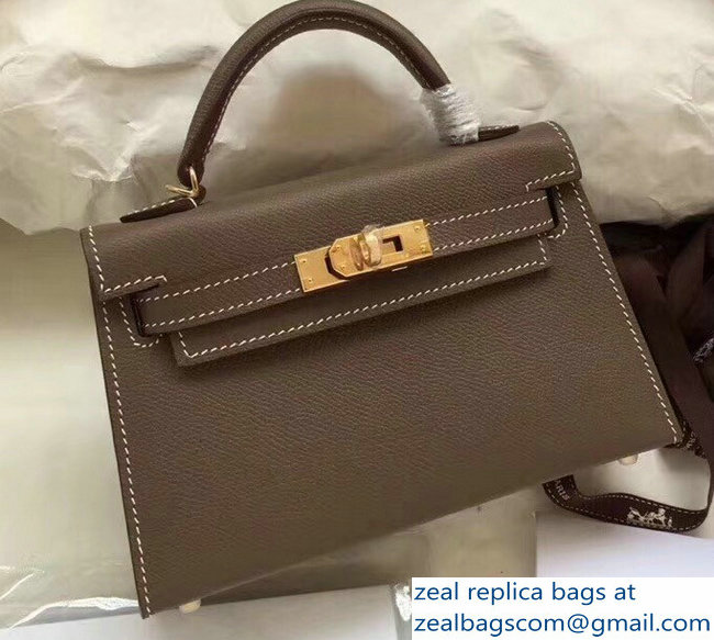 Hermes Kelly 20 Mini II Bag Original Epsom Leather Etoupe