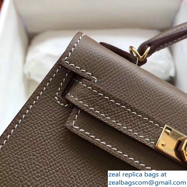 Hermes Kelly 20 Mini II Bag Original Epsom Leather Etoupe