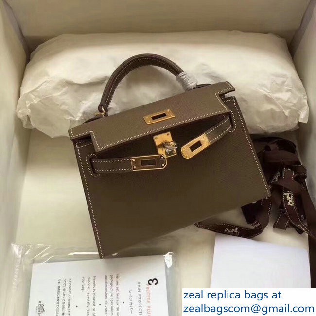 Hermes Kelly 20 Mini II Bag Original Epsom Leather Etoupe