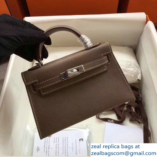 Hermes Kelly 20 Mini II Bag Original Epsom Leather Etoupe