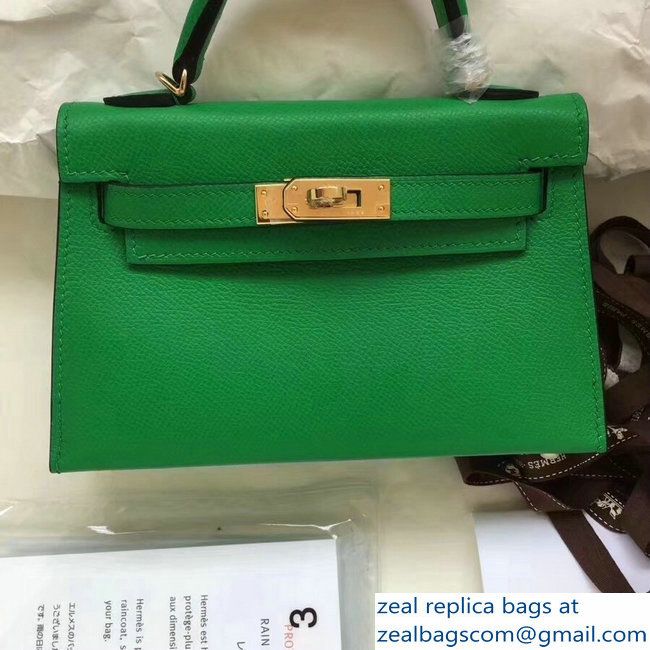 Hermes Kelly 20 Mini II Bag Original Epsom Leather Green