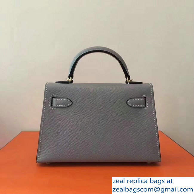 Hermes Kelly 20 Mini II Bag Original Epsom Leather Light Gray
