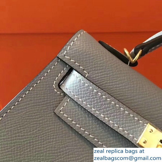 Hermes Kelly 20 Mini II Bag Original Epsom Leather Light Gray