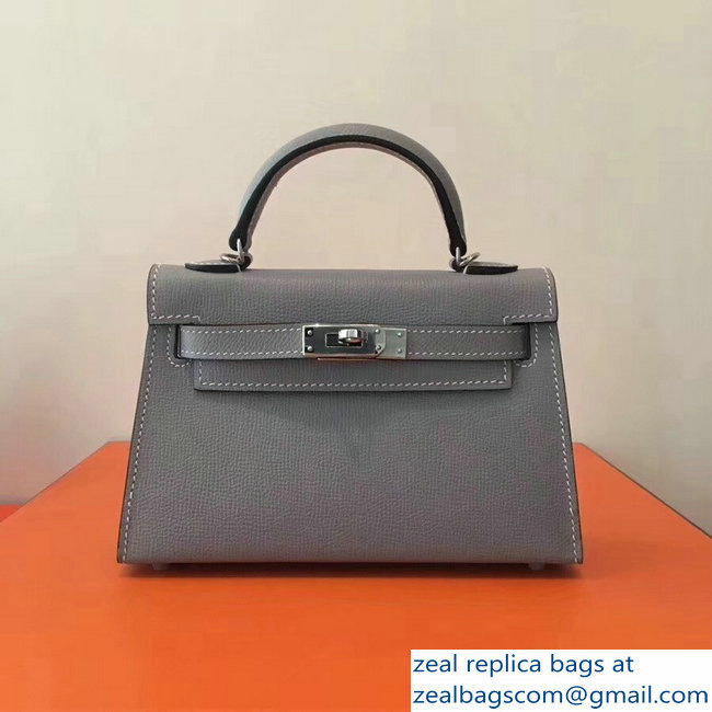 Hermes Kelly 20 Mini II Bag Original Epsom Leather Light Gray