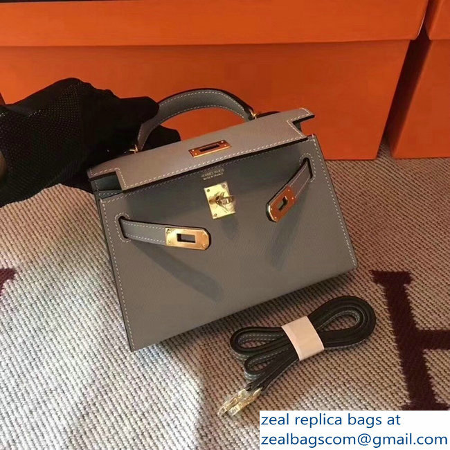 Hermes Kelly 20 Mini II Bag Original Epsom Leather Light Gray