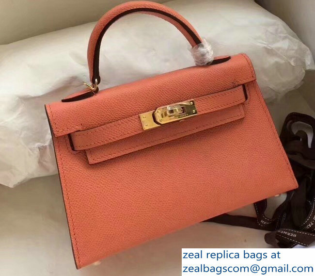 Hermes Kelly 20 Mini II Bag Original Epsom Leather Lobster Pink