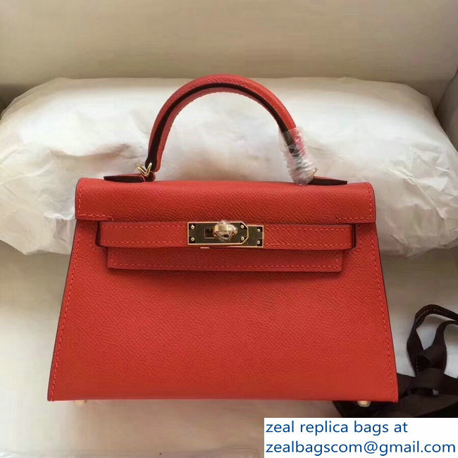 Hermes Kelly 20 Mini II Bag Original Epsom Leather Orange