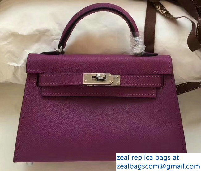 Hermes Kelly 20 Mini II Bag Original Epsom Leather Purple - Click Image to Close