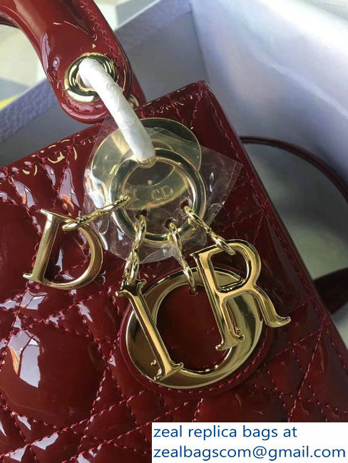 Lady Dior Small/Mini Bag with Adjustable Strap in Patent Leather Burgundy Gold