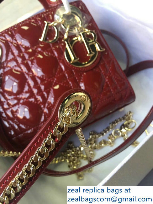 Lady Dior Small/Mini Bag with Adjustable Strap in Patent Leather Burgundy Gold