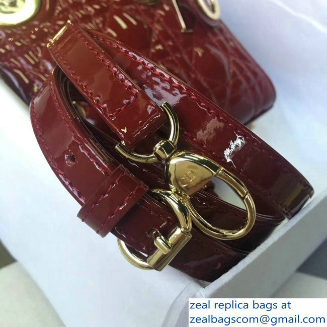 Lady Dior Small/Mini Bag with Adjustable Strap in Patent Leather Burgundy Gold