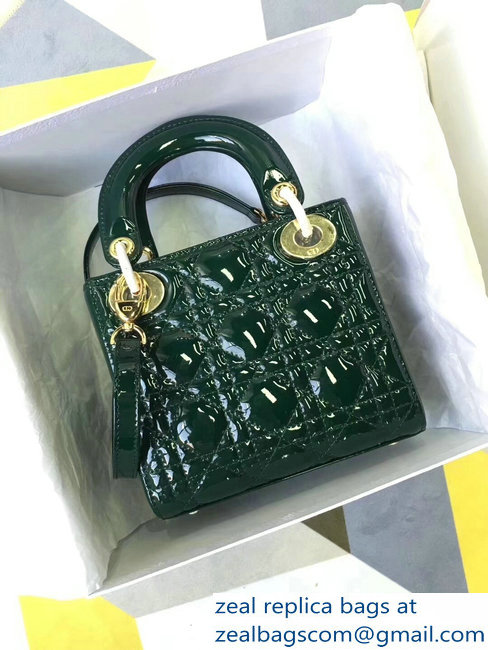 Lady Dior Small/Mini Bag with Adjustable Strap in Patent Leather Green Gold