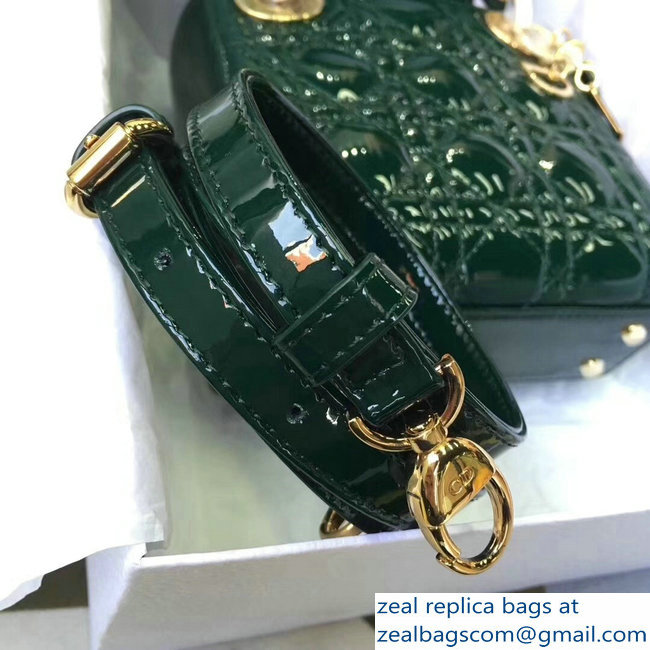 Lady Dior Small/Mini Bag with Adjustable Strap in Patent Leather Green Gold