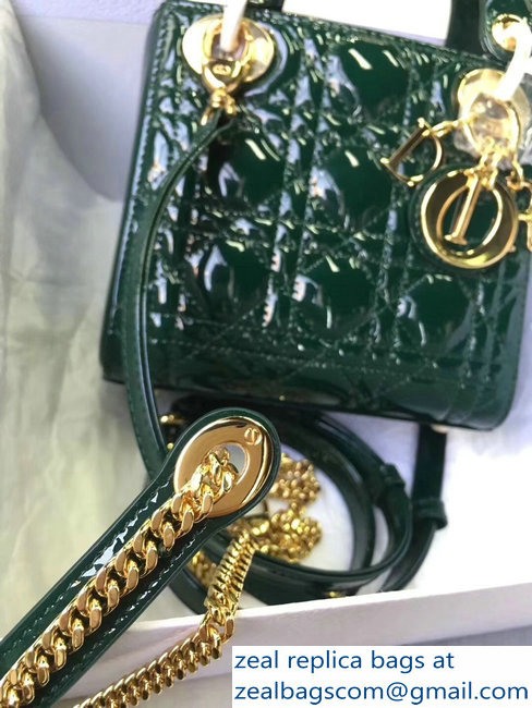 Lady Dior Small/Mini Bag with Adjustable Strap in Patent Leather Green Gold