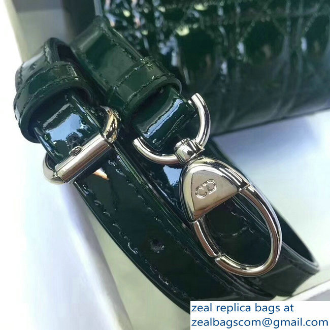 Lady Dior Small/Mini Bag with Adjustable Strap in Patent Leather Green Silver