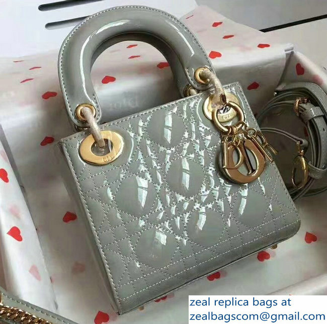 Lady Dior Small/Mini Bag with Adjustable Strap in Patent Leather Pale Green Gold
