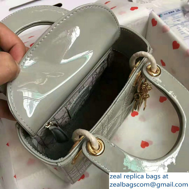 Lady Dior Small/Mini Bag with Adjustable Strap in Patent Leather Pale Green Gold