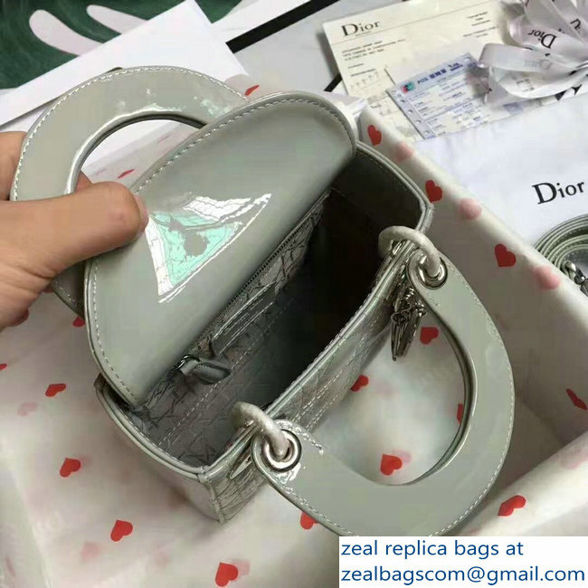 Lady Dior Small/Mini Bag with Adjustable Strap in Patent Leather Pale Green Silver - Click Image to Close