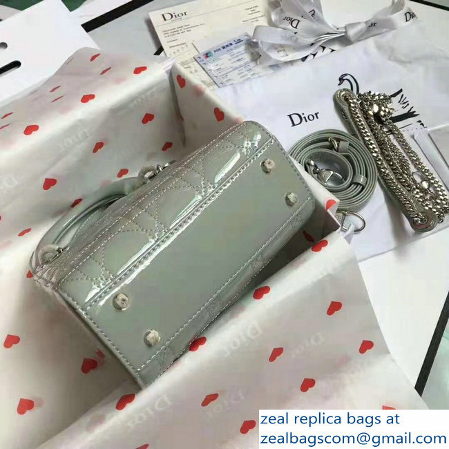 Lady Dior Small/Mini Bag with Adjustable Strap in Patent Leather Pale Green Silver