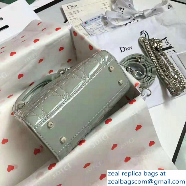 Lady Dior Small/Mini Bag with Adjustable Strap in Patent Leather Pale Green Silver - Click Image to Close