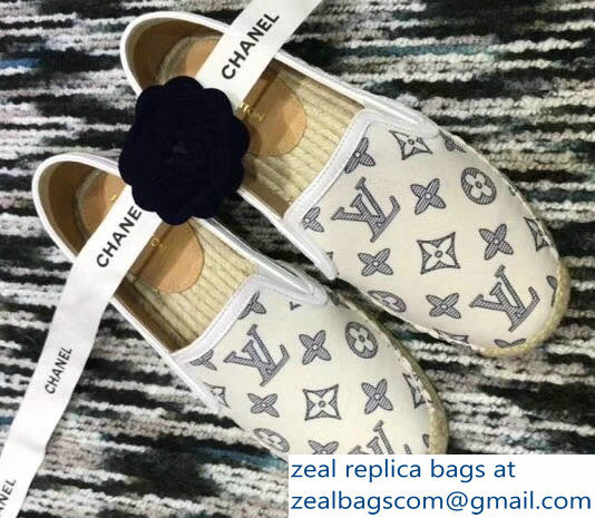 Louis Vuitton Bidart Espadrilles Printed Canvas Monogram White 2018 - Click Image to Close