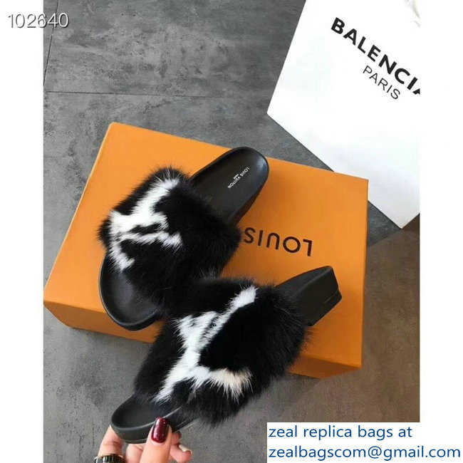 Louis Vuitton Mink Fur Bom Dia Flat Mules Black 2018