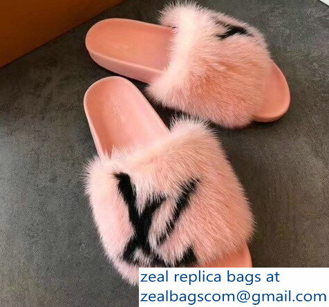 Louis Vuitton Mink Fur Bom Dia Flat Mules Pink 2018 - Click Image to Close