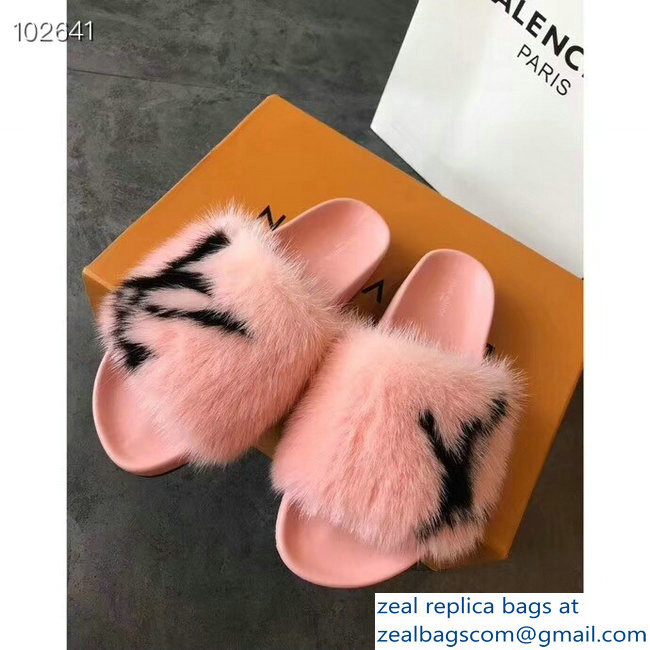 Louis Vuitton Mink Fur Bom Dia Flat Mules Pink 2018 - Click Image to Close