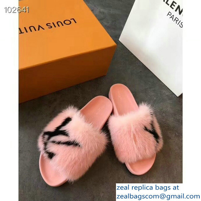 Louis Vuitton Mink Fur Bom Dia Flat Mules Pink 2018 - Click Image to Close