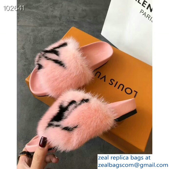 Louis Vuitton Mink Fur Bom Dia Flat Mules Pink 2018 - Click Image to Close