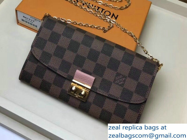 Louis Vuitton Damier Ebene Canvas Croisette Chain Wallet N61273 Rose Ballerine 2018 - Click Image to Close