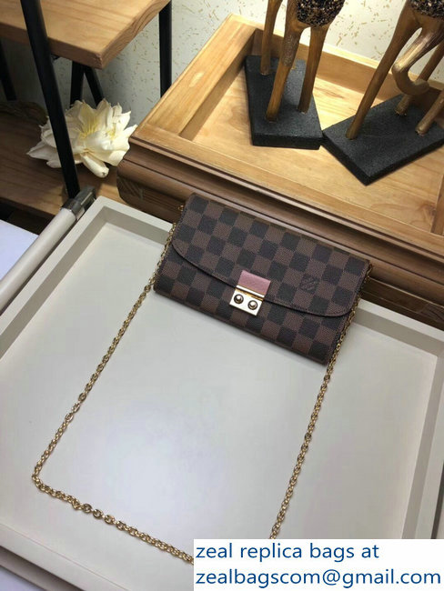 Louis Vuitton Damier Ebene Canvas Croisette Chain Wallet N61273 Rose Ballerine 2018