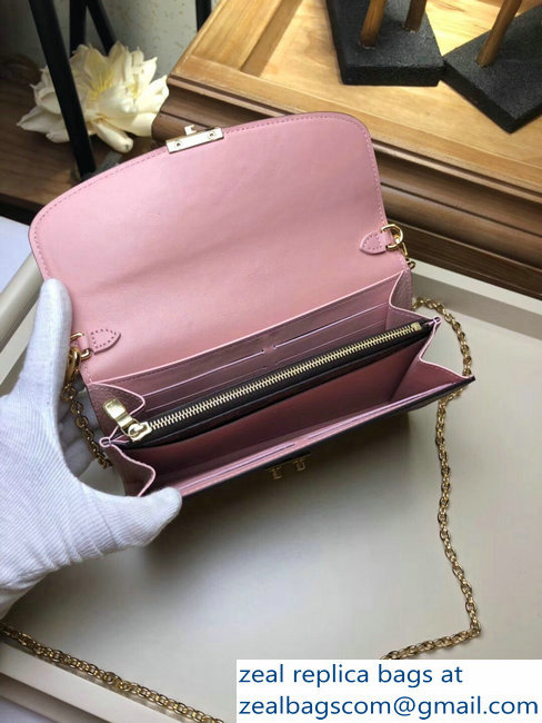 Louis Vuitton Damier Ebene Canvas Croisette Chain Wallet N61273 Rose Ballerine 2018 - Click Image to Close