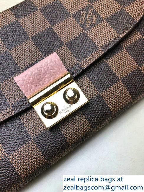 Louis Vuitton Damier Ebene Canvas Croisette Chain Wallet N61273 Rose Ballerine 2018 - Click Image to Close