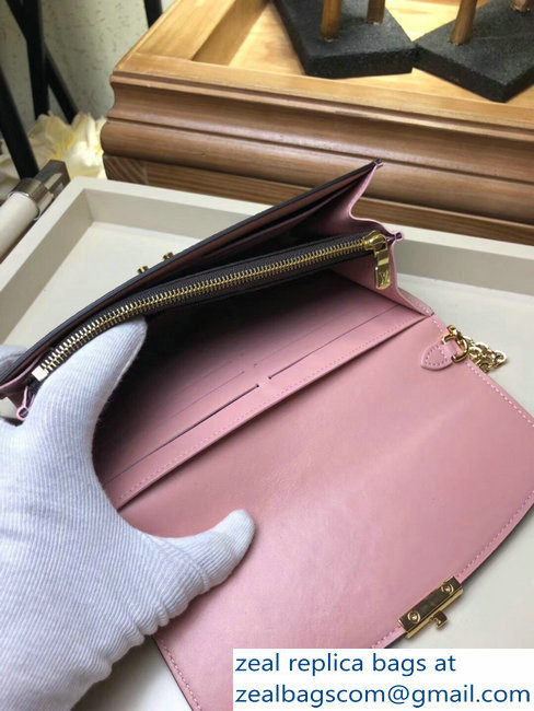 Louis Vuitton Damier Ebene Canvas Croisette Chain Wallet N61273 Rose Ballerine 2018 - Click Image to Close