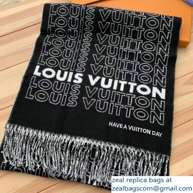 Louis Vuitton Logo Print Scarf Black/White 2018 - Click Image to Close