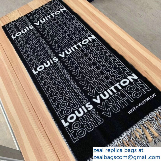 Louis Vuitton Logo Print Scarf Black/White 2018 - Click Image to Close