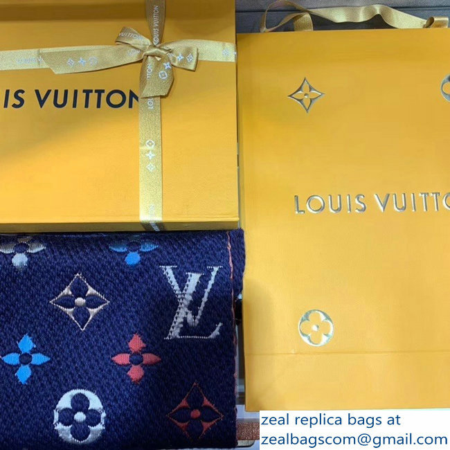 Louis Vuitton Logomania Rainbow Scarf M70899 Blue 2018 - Click Image to Close