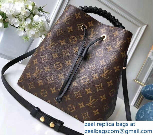 Louis Vuitton Monogram Canvas Braided Handle NeoNoe Bucket Bag M43985 Black 2018 - Click Image to Close