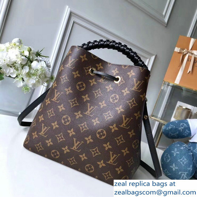Louis Vuitton Monogram Canvas Braided Handle NeoNoe Bucket Bag M43985 Black 2018