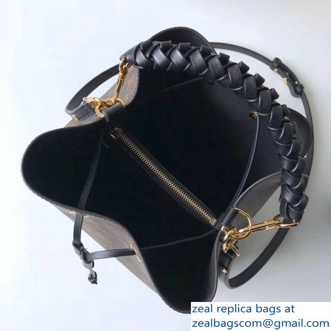 Louis Vuitton Monogram Canvas Braided Handle NeoNoe Bucket Bag M43985 Black 2018 - Click Image to Close