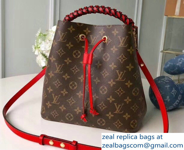 Louis Vuitton Monogram Canvas Braided Handle NeoNoe Bucket Bag M43985 Red 2018 - Click Image to Close