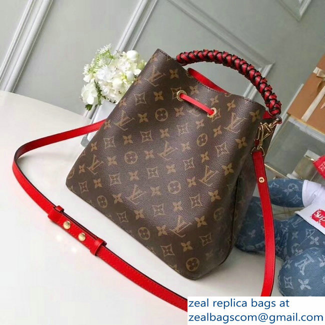 Louis Vuitton Monogram Canvas Braided Handle NeoNoe Bucket Bag M43985 Red 2018