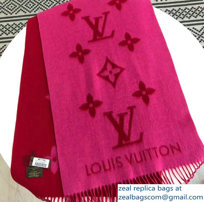 Louis Vuitton Monogram Pattern Cashmere Reykjavik Scarf Red/Fuchsia - Click Image to Close