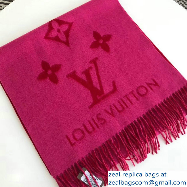 Louis Vuitton Monogram Pattern Cashmere Reykjavik Scarf Red/Fuchsia