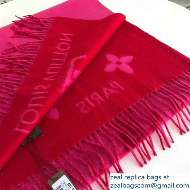 Louis Vuitton Monogram Pattern Cashmere Reykjavik Scarf Red/Fuchsia - Click Image to Close