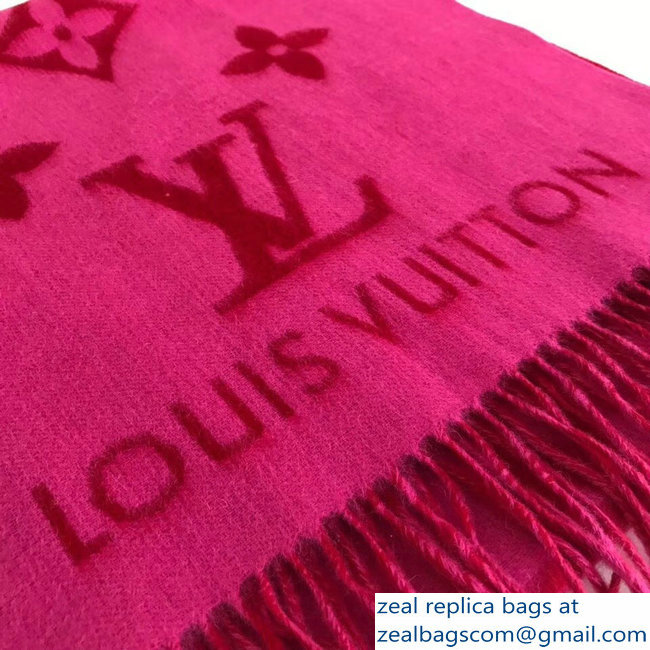 Louis Vuitton Monogram Pattern Cashmere Reykjavik Scarf Red/Fuchsia - Click Image to Close