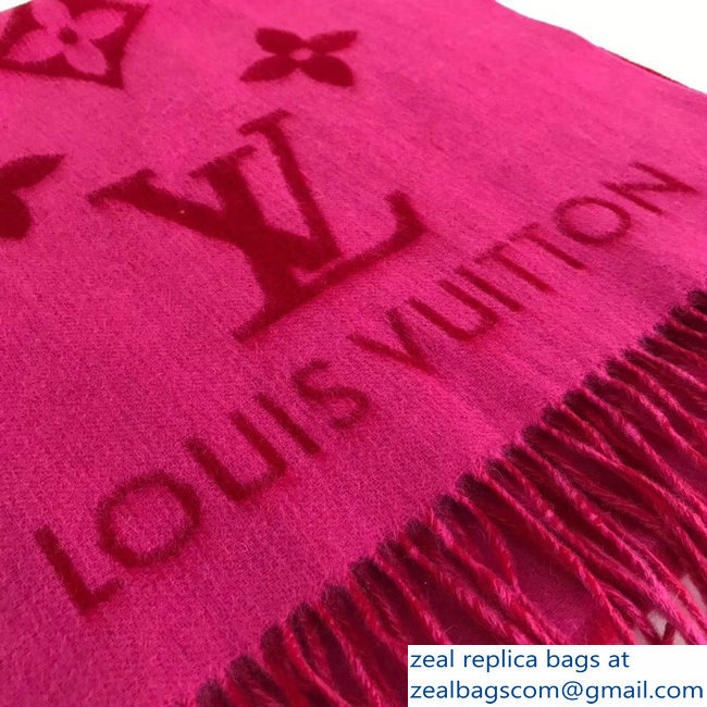 Louis Vuitton Monogram Pattern Cashmere Reykjavik Scarf Red/Fuchsia